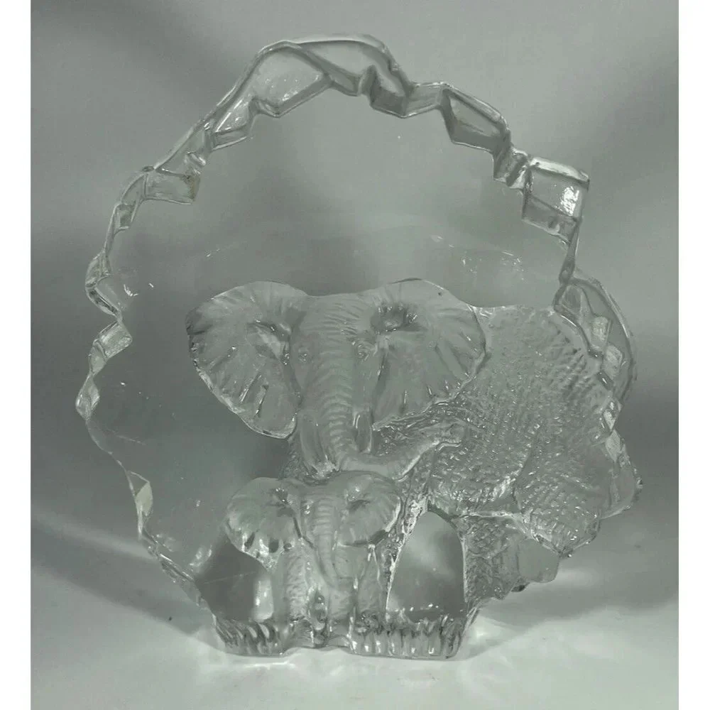Etched Heavy‎ Glass Elephant Mama Baby Decorative Decor 7